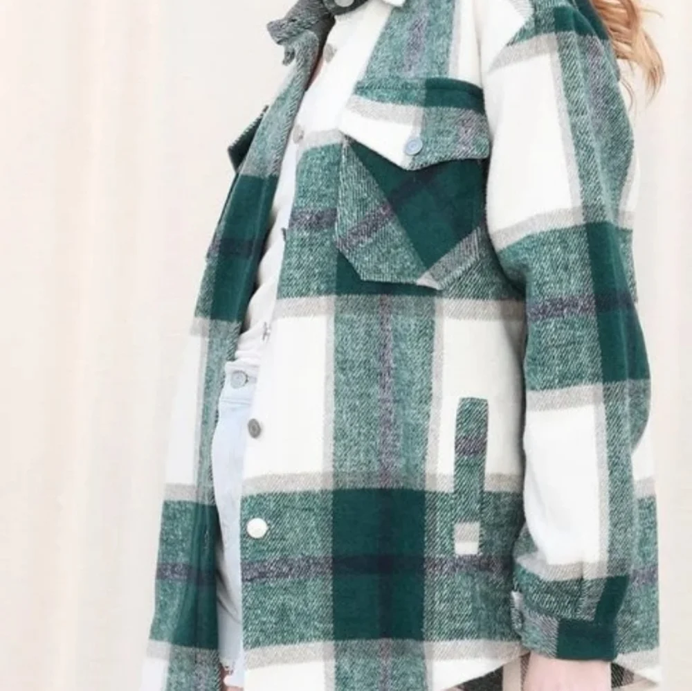 Plaid Button Down Shacket, 3X - Picture 2 of 6
